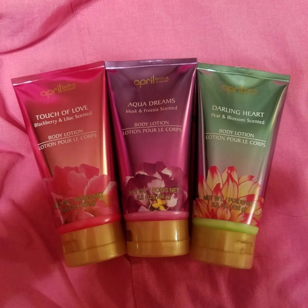 3 Body Lotions "April bath and shower"Touch of Love blackberry and lilac scent